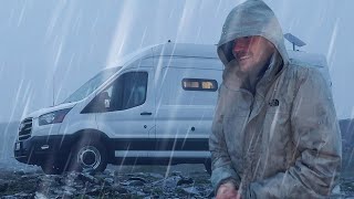 HEAVY RAINSTORM Camping in my VAN  Alaska Van Living [upl. by Nahs]