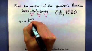 PreCalculus  Find the vertex of a quadratic function using the vertex formula [upl. by Royal254]