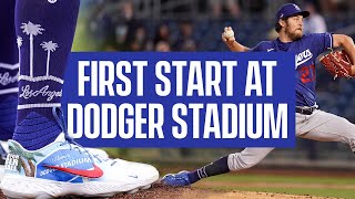 Trevor Bauers First Start at Dodger Stadium [upl. by Shanly]