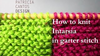 How to knit intarsia garter stitch  change color middle of row [upl. by Barren584]