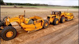 Classic Earthmovers  2x Caterpillar 830 MB Scraper Tractor ex US Army Field Leveling [upl. by Dahcir]