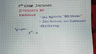 Casos de factoreo Quinto Caso Diferencia de Cuadrados [upl. by Linus]