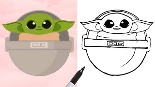 EASIEST How To Draw Grogu  BABY YODA Tutorial StepbyStep [upl. by Atnuahc114]