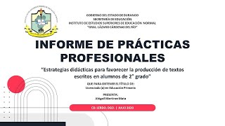 INFORME DE PRÁCTICAS PROFESIONALES LICENCIADO A EN EDUCACIÓN PRIMARIA [upl. by Agan]