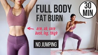 30 min Full Body Fat Burn HIIT NO JUMPING  Ab Core Arm Back Leg Thigh amp Cardio  Emi [upl. by Ahcas]