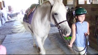 First Horseback Riding Lesson at a New Stable  Crazy8Family [upl. by Folsom911]