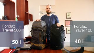 TRAVEL BACKPACK REVIEW Comparison for Decathlon Forclaz Travel 100 40l vs Travel 500 50l Video 14 [upl. by Isdnyl]