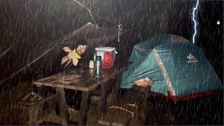 SOLO CAMPING in HEAVY RAIN  Prolonged Thunderstorm [upl. by Lak]