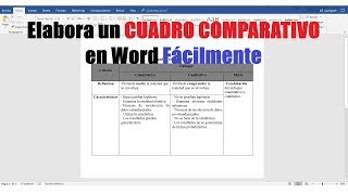 CÓMO HACER UN CUADRO COMPARATIVO EN WORD FÁCILMENTE [upl. by Notnilk866]