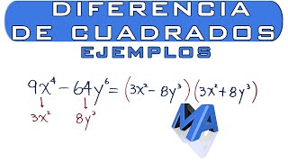 Factorización por diferencia de cuadrados  Ejemplos [upl. by Awe]