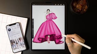 Digital Fashion illustration tutorial Dress with Procreate on iPad Pro [upl. by Anirav]