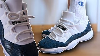 How To Lace Jordan 11 Lows 3 Ways w ON FEET  Featuring Snakeskin THE BEST WAY [upl. by Ardnossac478]