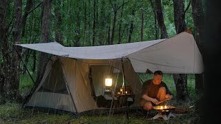 Solo CAMPING in RAIN  relaxing in the cosy tent shelter  ASMR [upl. by Gnaoh]