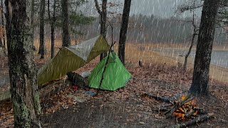 Solo Camping in HEAVY RAIN  High Winds  STORM [upl. by Nahsez]