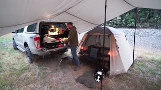 Car CAMPING in RAIN  ELEVATED TENT [upl. by Karlotte946]