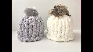 HOW TO HAND KNIT A CHUNKY CHENILLE HAT IN 30 MINUTES [upl. by Llohcin]