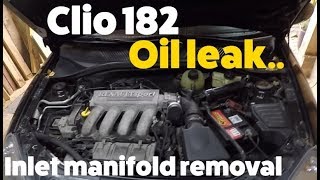 Clio 182  Oil leak problem Inlet manifold Removal [upl. by Sirovat]