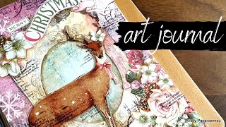 art journal  Stamperia Pink Christmas collection [upl. by Wilburn283]