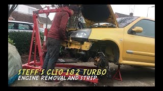 Steff’s Clio 182 Turbo  engine removal  strip down [upl. by Ennazor]